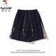 Woodpecker Japanese retro bear embroidered casual shorts men and women summer trendy couple loose wide-leg sports five-point pants flower white M