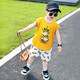 
Xiaohuanmei children's short-sleeved suit Korean version 2025 summer new girl pure cotton T-shirt boy shorts baby children turmeric three-color skateboard 100 (recommended height 90-100cm)