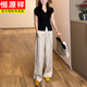 Temperamento Hengyuanxiang Spring y Summer High-End Juego para mujeres delgadas en V de las mujeres con cuello en V de manga corta de manga corta Pantalones casuales Pantalones casuales de dos piezas [Sencillo] Pantalones de cáñamo M [Sugerir 80-100Jin [Jin equivale a 0.5 kg]]
