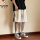 Woodpecker Japanese retro bear embroidered casual shorts men and women summer trendy couple loose wide-leg sports five-point pants flower white M