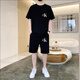 Calvin Klein Jeansck kurzärmeliger Anzug Sommer Männer reines Baumwoll-T-Shirt-Gelegenheits-Shorts Locker Los großer Fünf-Punkte-Sporthosen Trendy Herren-Kleidung 701 Setzen Sie schwarz 2xl (165-190jin [Jin gleich 0,5 kg])