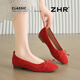 ZHR Single Schuhe für Frauen Sommer Bow Ballet Bohnen Schuhe französische flache Mund -Flach -Sohle -Schuhe für Frauen AH679 rot 36