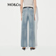 MO&Co.牛仔裤2025夏新品重工绳染手磨破洞中低腰直筒裤MBE2JEN002 牛仔蓝色 XS /XS