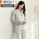 Modal 2025 Casual Pyjamas für Frauen im Frühling und Herbst Neue Heimkleidung Set süß bedrucktes Ice Seide Pyjamas Langarmes Zwei-teiliger Set für Frauen 8185# Light Blue M.