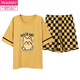 Modal Summer El juego de pijamas a cuadros de algodón de algodón de manga corta para mujeres se puede usar ropa de hogar de estilo coreano de algodón puro dulce de verano se puede usar fuera de Y9859 m (recomendado 75-95Jin [Jin es igual a 0.5 kg])