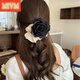 
MIVM Korean new style champagne black fabric camellia hair ring fashion sense high ponytail satin flower hair rope gift 3886-1-Champagne rose satin hair ring