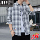 Jeep Spirit American Plaid Room Men's 2025 Летняя японская рубашка летняя длинное рукав тонкий солнцезащитный крем