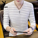Playboy (Playboy) T-shirt à manches longues pour hommes 2025 Spring and Automne New V-Neck Base Shirt Trendy Casual Casual Contrast Striped T-shirt Top 6188 Black XL