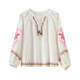 Banana Cici 2025 Summer New South French Wave Sporting and Healing Flower Borded Linen Shirt C252CS691 White L