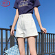 Langsha white denim shorts women's summer new high-waisted straight double-button loose wide-leg outer hot pants ins trend