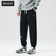 Hanzhesi Men's Summer Leisure Pants 2025 Loose Sport Pants Trendy Solid Color Drawstring Ties Junlan Black HZS-SS-6189 M