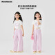 moonkids女童多巴胺短袖套装2025新款夏季儿童度假风穿搭夏装大童两件套薄 19119白色短款T+15277蓝色阔腿裤 120 cm