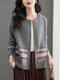 QIAFAN 2025 Spring and Autumn New Round Neck Knitted Retro Jacquard Cardigan Jacket Women's Long Sleeve Sweater Outer Button Top Black Gray M [Weight 105 Jin [Jin equals 0.5 kg]]