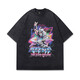 Rainbow Fox spoof print T-shirt summer men short-sleeved Harajuku street cartoon washing old T-shirt women retro trendy brand 693 S