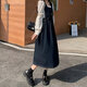 Retro age-reducing denim strap skirt for women spring and summer large size fat mm Korean style student cute embroidered suspender dress blue and gray [MY-8858] S