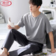 浪莎（LangSha）柔软莫代尔棉睡衣男夏装新款短袖长裤薄款冰丝凉感男款家居服套装 AGF2687短长男 5XL 【200-220斤】