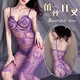 Purple suspender pajamas women's suit sexy lace uniform seductive perspective sexy underwear red + white crotch socks 1214 equal size
