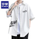 Romon weiße Kurzärärmungshemd Herren Sommer Japaner loser Tops Jungen Trendy Branddruck hübscher Hemdjacke Männer Mdsp834 Black M ungefähr 90 ~ 115 Jin [Jin gleich 0,5 kg] kann getragen werden