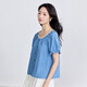 
InMAN French style wood ear short-sleeved shirt for women 2025 summer fashion loose lace round neck pullover shirt Klein Blue XL