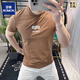 ROMON European station 2025 new embroidered cotton short-sleeved T-shirt men's summer letter-printed slim-fitting top Brown DF9905 L Recommended 110-130 Jin Jin equals 0.5 kg