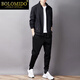 Bolomido High-End-Luxus-Luxus-Herren-High-End-Sportanzug Herren Frühling und Herbst-Strickjacke Hose Casual Anzug 32119 Schwarzes zweiteiliger Set m
