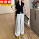 Temperamento Hengyuanxiang Spring y Summer High-End Juego para mujeres delgadas en V de las mujeres con cuello en V de manga corta de manga corta Pantalones casuales Pantalones casuales de dos piezas [Sencillo] Pantalones de cáñamo M [Sugerir 80-100Jin [Jin equivale a 0.5 kg]]