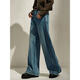 
Jiuzi Annako retro tannin Fengshui washing old heavy cotton denim scimitar pants for women 2025 spring new style blue-KWFC12109 S