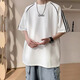7 high-quality American striped sports T-shirts for men in summer trendy brands, high street handsome short-sleeved teen loose casual half-sleeved tops CQS-1504 gray XL