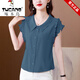 Woodpecker brand women's doll collar short-sleeved chiffon shirt new style fashionable solid color versatile loose shirt 6218 leather pink M Recommended 100 Jin [Jin equals 0.5 kg] below