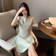 Lan Lianshu French dress skirt for women autumn 2025 new small slim Hepburn style small fragrant skirt French waist short-sleeved dress Green One size fits all Recommended 110Jin Jin is equal to 0.5kg within