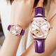 OLEVS Mecánico reloj Hueco Hueco Mujer Mecánica Mecánica Mecánica Impermeable Wating Women's Women's Women Diamond-Set Regalo navideño Regalo de regalo [Caja de regalo que mueve el corazón] B6636SK Purple Leather Rose Shell de 33 mm Diámetro de marcado: