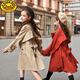 
G.DUCKKIDS children's clothing girls' coat spring and autumn new Hepburn style medium-large children's windbreaker fashionable girls' double-breasted coat long khaki 160 recommended height 150-155cm 12-13
