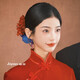 Bebeyou New Chinese Style Bridal Headwear Red Flower Wedding Hair Accessories Women's National Style Retro Simulation Flower Xiuhe Clothing Cheongsam Accessories Hair Accessories Set + Ear Clips
