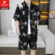 皮尔卡丹（pierre cardin）痞帅衬衣一套男夏季冰丝套装高级感花衬衫短袖短裤沙滩两件套搭配 679白色套装 M 110斤以内
