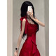 
Qu Chen red dress skirt dress pure toast dress sexy dress summer dress suspender skirt red high-end retro short skirt M [Suggested 90-105 Jin [Jin equals 0.5 kg]]