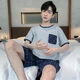 胖东来【商场同款】夏季男士短袖睡衣薄款棉质休闲加大码青少年家居服男宽松套装夏天 D9928 L 男