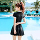 Zailu Summer Simple Slimming Student Swimwear Conservative Belly Covering One-piece Skirt Style Loose Swimsuit for Small Breasted Girls Black + Swimming Cap + Swimming Goggles + Mobile Phone Bag + Nose Clip Earplugs M M Recommends 85-95Jin Jin is equal to 0.5kg
