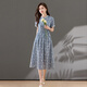 
Ehangy light luxury brand dress for women 2025 summer new short-sleeved floral temperament generous slim and fashionable shirt skirt blue gray XL