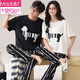 Pajama de dibujos animados modal de gran tamaño Hombres y mujeres Pantalones de manga corta El algodón pareja se puede usar afuera de un traje casual de casas sueltas 691 L Estilo de mujeres