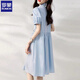 Romon French temperament dress for women 2025 new small person age-reducing simple waist-hugging and slimming casual high-end shirt skirt Blue M [100-110Jin[Jin equals 0.5 kg]]