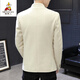 Scarecrow winter velvet suit jacket for men, Korean version, slim, stand-up collar, tunic suit, handsome, thickened and warm, solid color small suit, trendy off-white 2XL