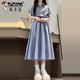 啄木鸟2025新款韩系学院风蓝色短袖衬衫连衣裙子女夏季气质收腰长裙 蓝色送腰带独特漂亮约会穿搭/今 S 40/45kg