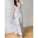 
Cotton French oblique cut design lotus leaf collar dress for women 2025 summer new style slim waist long skirt purple L 105-115Jin[Jin equals 0.5 kg]