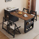 Suizhi solid wood island dining table integrated retractable and foldable home small apartment with storage new island dining table Folding island (fixed socket) double hole tea stove 1.4m retractable island (including cabinet) + folding chairs *4