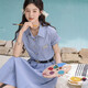 
[Give a belt] Literary and elegant blue dress for women 2025 new summer slim dress D1390 Blue S [100Jin [Jin equals 0.5 kg] below]