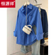 Hengyuanxiang polo collar long-sleeved shirt for women in spring and autumn new casual and versatile loose slimming medium-length top design niche caramel color: no pocket 4XL