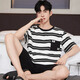 COLORFUL GEMS cotton pajamas men's summer short-sleeved 2025 new men's large-size home clothing set HDE9928 L men: