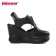 Grinland Brand Keilsandalen für Mädchen Leder 10 cm dicker Sohle erhöhter Zehen Hohlhoch -Hochheel -Sandalen Sommer Weiß 35