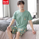 
Catman (MiiOW) men's pajamas summer pure cotton thin round neck short sleeves youth loose casual simple striped shorts home clothing FA#6627 L Recommended 100-125 Jin [Jin equals 0.5 kg]
