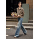 Romon Elegantes Temperament Revers Sticked Sweatshirt für Frauen 2025 Herbst und Winter Neu elegantes Freizeit -Revers -Stickmantel Braun S